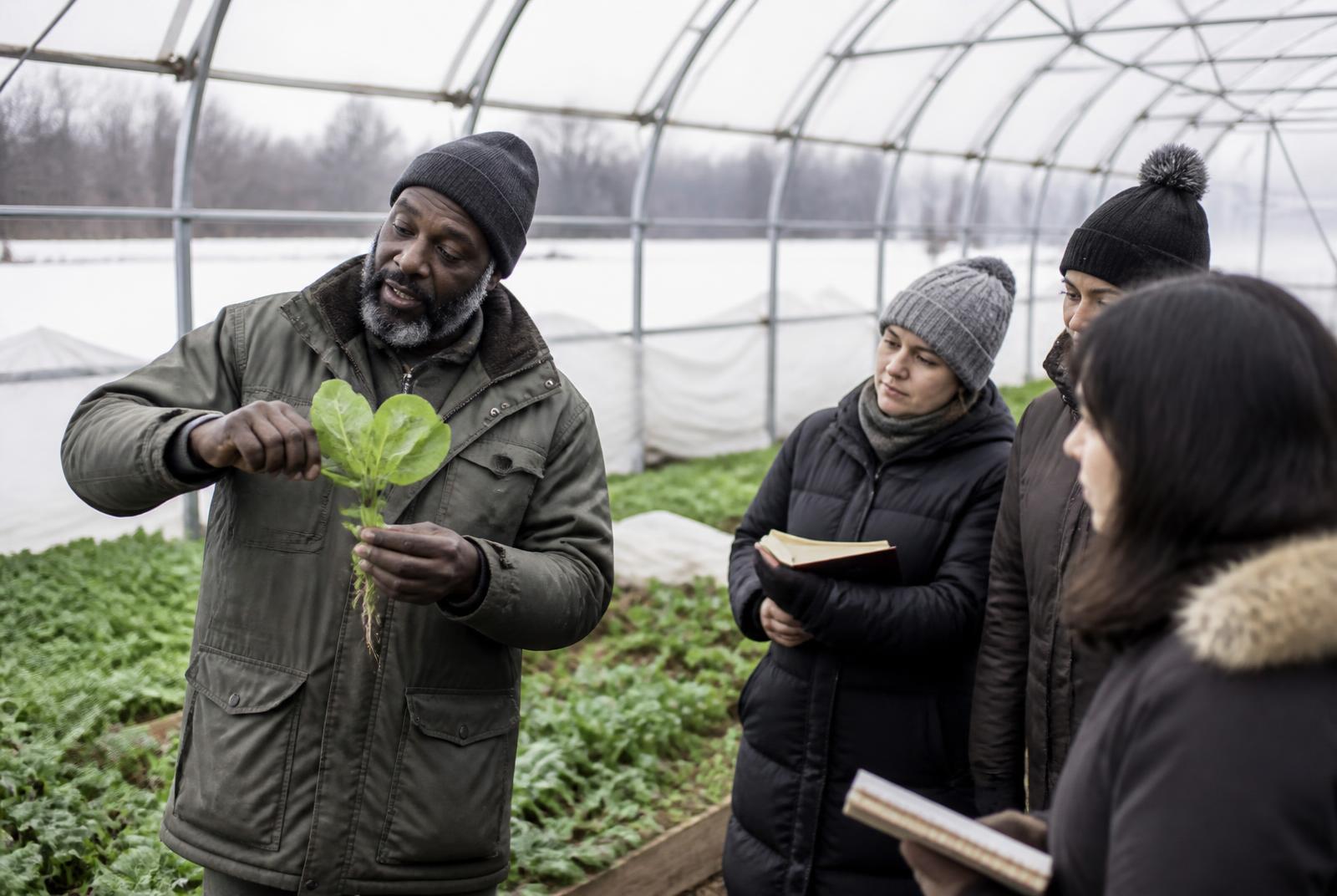 Trainees taking notes during a practical session on vegetable seedlings