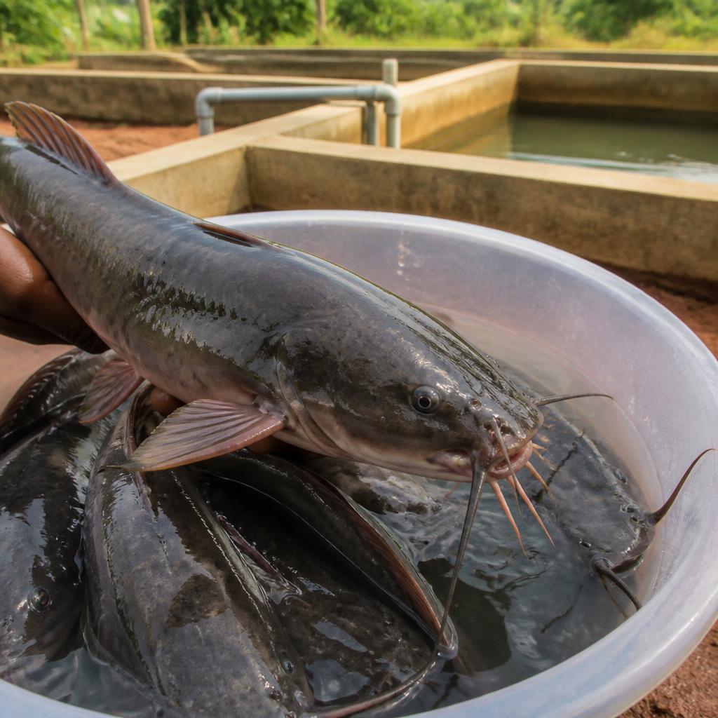 Freshly harvested catfish beside the ponds, ready for drying