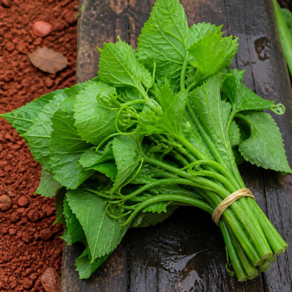 Bundle of fresh ugwu (fluted pumpkin) leaves